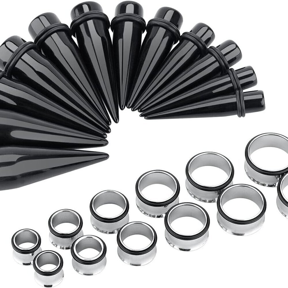 Ear Gauge Stretching Kit Acrylic Tapers Steel Tunnels Plugs 00G-20MM